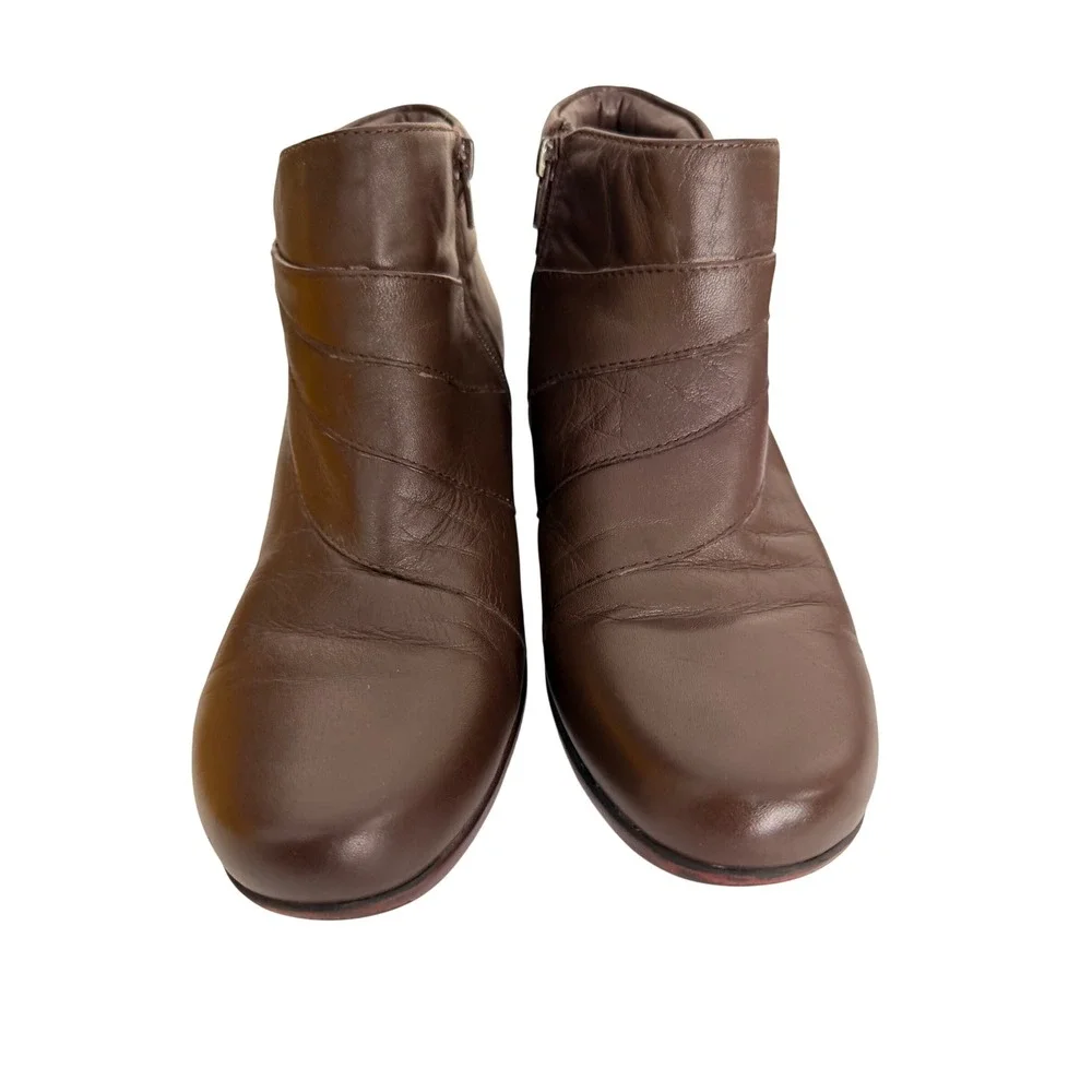 Naturalizer Emilia Brown Leather Ankle Boots Block Heel Side Zip Womens 9.5 M